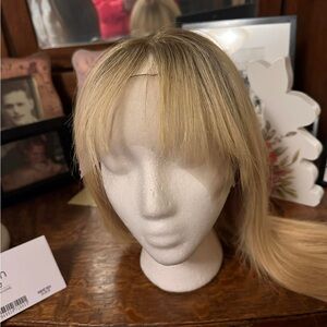 Human Hair Blonde Women's Wig with Fringe Bangs. Natural Light Blonde